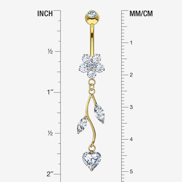 Detail View 1 of 14 Karat Gold Spring Flower Vine Sparkle Dangle Belly Button Ring-Clear Gem